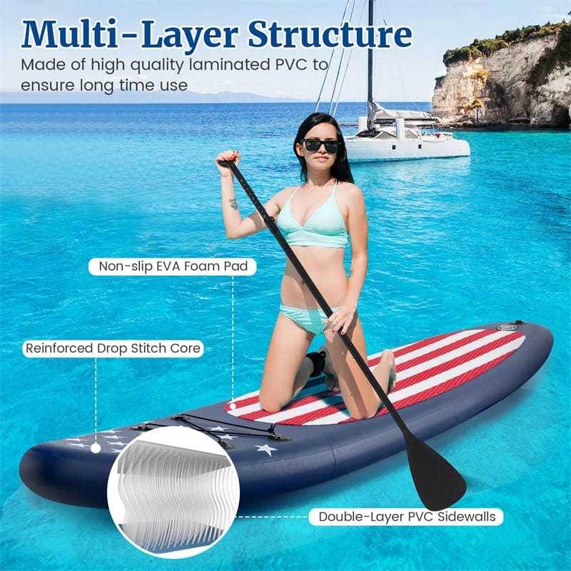 10' Inflatable Stand Up Paddle Board, Portable SUP Board with Adjustable Paddle, 5 D Rings, Backpack, Hand Pump, Repair Kit for Youth & Adults