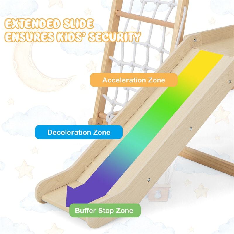 6-in-1 Indoor Jungle Gym Large Wooden Playground Climber Playset Montessori Climbing Toys with Slide, Ladders & Wating Area for Toddlers Kids