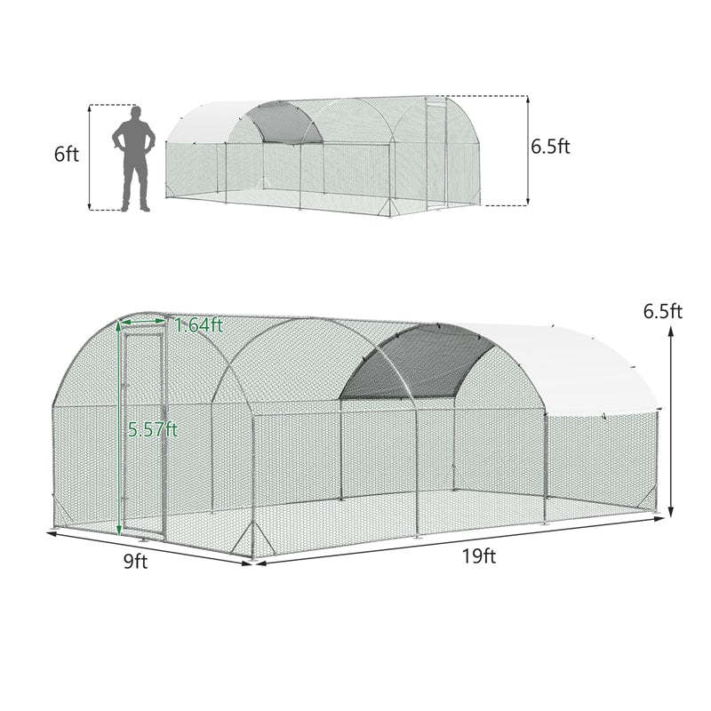 19ft Large Metal Chicken Coop, Galvanized Walk-in Poultry Cage with PE Cover, Dome Shaped Chicken Run House Rabbit Hutch for Outdoor Backyard Farm Use
