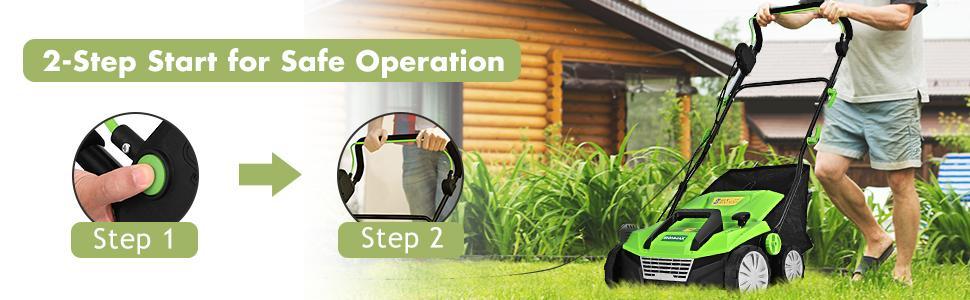 15" 13Amp Corded Scarifier 2-in-1 Electric Lawn Dethatcher with 4 Cutting Heights, 13.5 Gallon Collection Bag & 2 Removable Blades