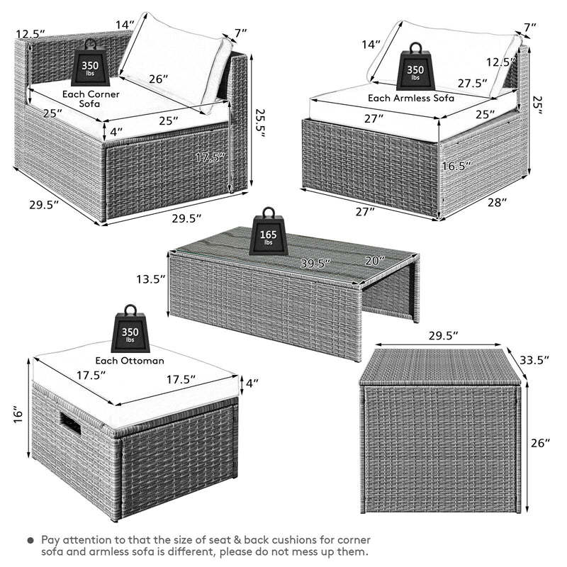 8 Piece Patio Furniture Set, PE Rattan Sectional Sofa Set with Storage Box, Ottomans, Coffee Table, Waterproof Cushions for Poolside/Balcony