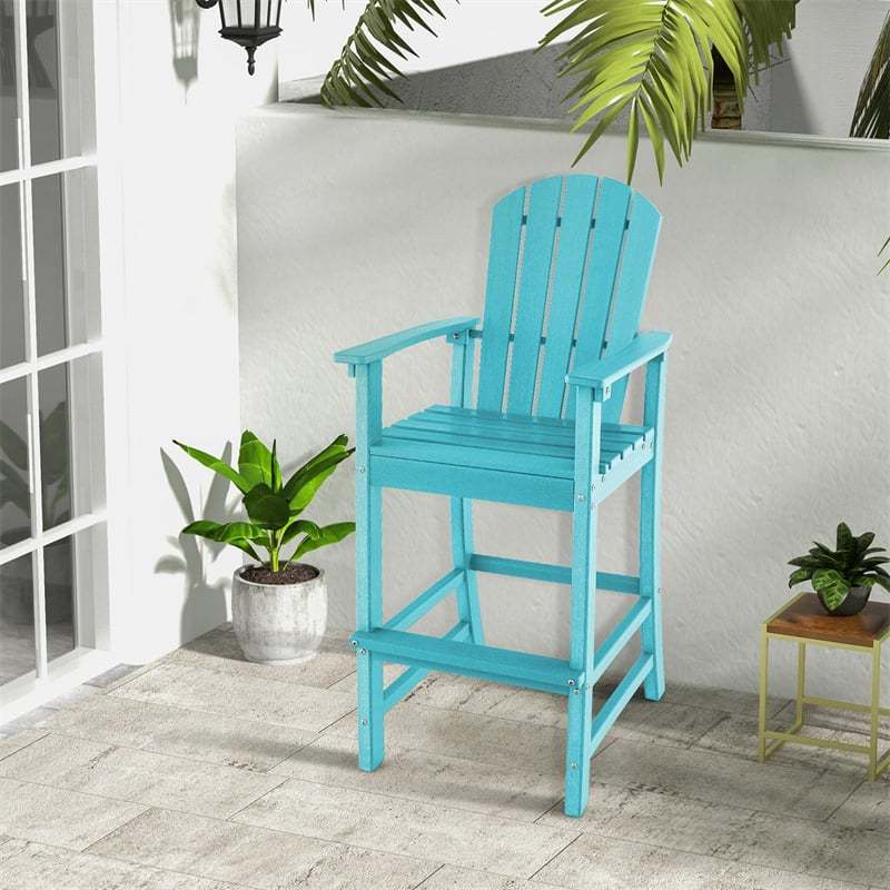 Outdoor HDPE Adirondack Bar Stools Set of 2, 30" Tall Adirondack Chairs with High Backrest & Footrest, 360LBS Capacity for Poolside, Patio