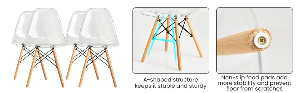 Set of 4 DSW Dining Chairs Modern Plastic Shell Side Chair with Wood Legs