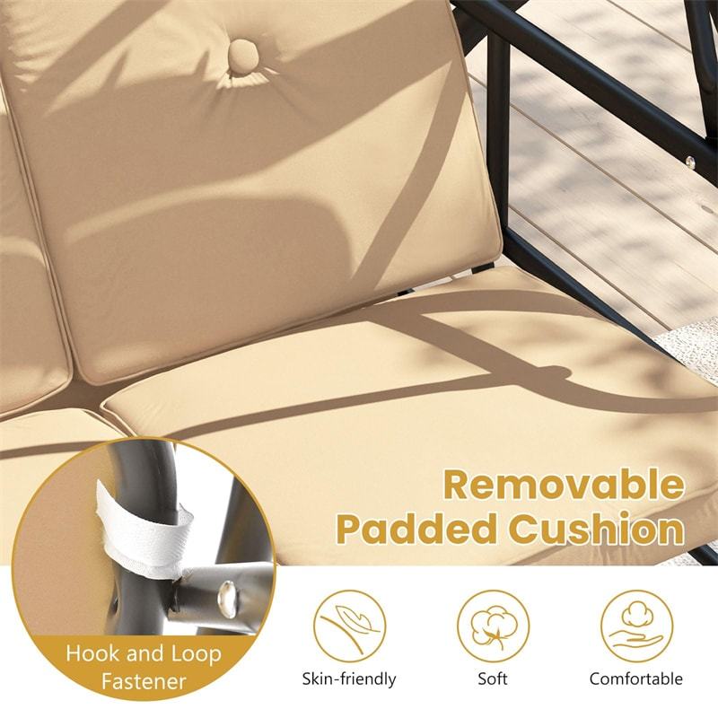 2-in-1 Convertible Patio Swing with Adjustable Canopy & Removable Cushions, Steel Frame 3-Person Outdoor Swing Bed for Deck/Backyard/Garden