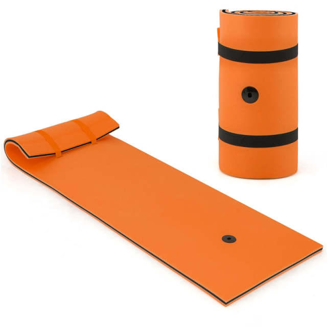 83"x26" Floating Water Pad, 3-Layer Tear-Resistant XPE Foam Water Mat with Rolling Pillow for Pool/Lake/Ocean, Adults & Family Use