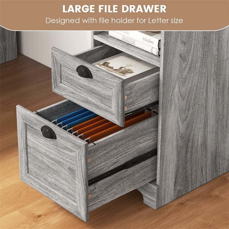 66" L-Shaped Office Desk, Modern Executive Corner Computer Desk with Power Outlets, Storage, Adjustable Shelf, Keyboard Tray for Working Writing