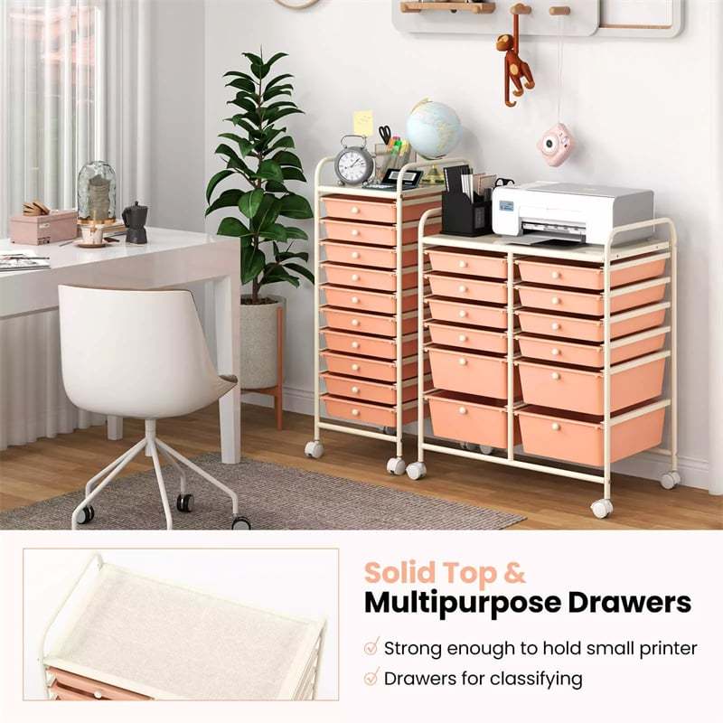 12-Drawer Rolling Storage Cart, Multipurpose Organizer Cart with Lockable Casters, Mobile Utility Cart for School Office Beauty Salon