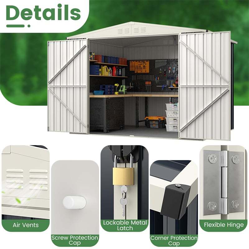 8 x 6.3FT Metal Outdoor Storage Shed Snap-on Structure for Efficient Assembly