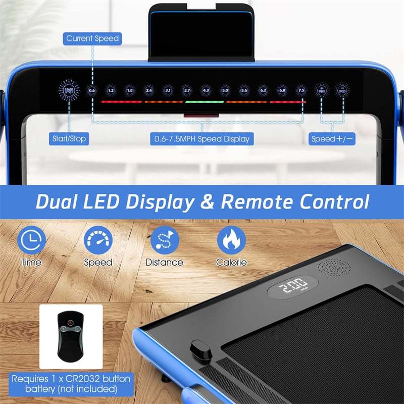 2-in-1 Under Desk Treadmill, 2.25HP SuperFit Folding Walking Jogging Machine with Dual Display, Remote & App Control, Bluetooth for Home Office