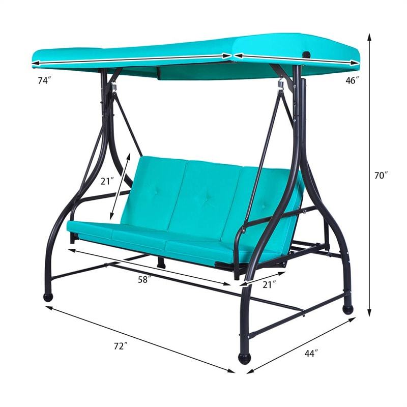 Outdoor Converting Swing Canopy Hammock 3-Seat Porch Swing Glider Chair with  & Adjustable Tilt Canopy, Seat & Back Cushions