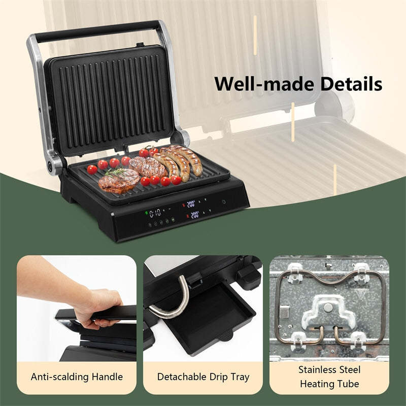 3-in-1 Electric Panini Press Sandwich Maker Indoor Grill with Non-Stick Double Sided Plates & 5 Auto Cooking Mode