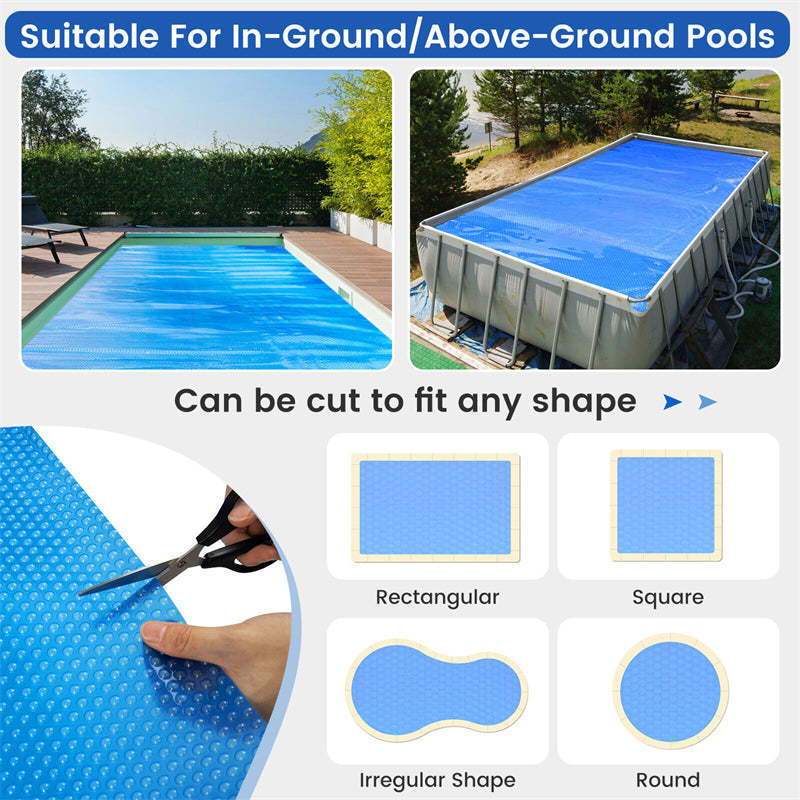 18x36 FT Rectangular Solar Pool Cover for Above Ground Swimming Pools, Hot Tub Thermal Blanket with Carry Bag
