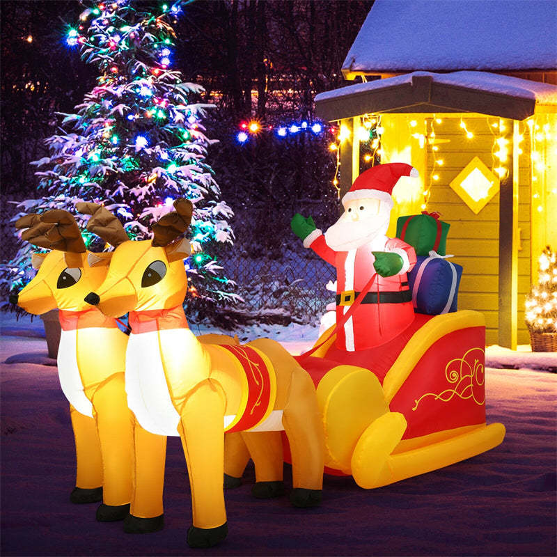 7.5FT Outdoor Christmas Inflatable LED Lighted Santa Claus on Sleigh with Reindeers & Gift Boxes