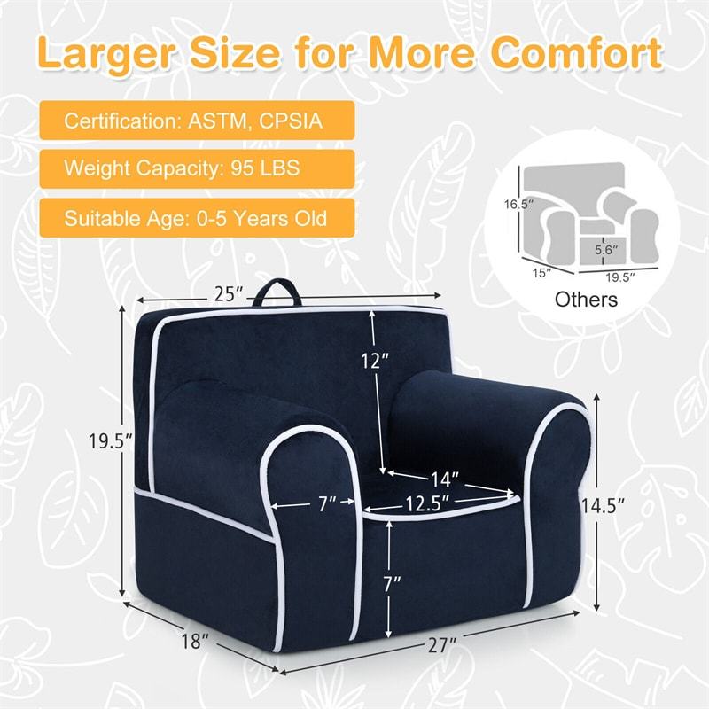 Kids Couch, Toddler Soft Sofa with Removable Washable Velvet Surface for Play Room, Nursery, Preschool, Foam Filled Armchair for 0-5 Boys & Girls