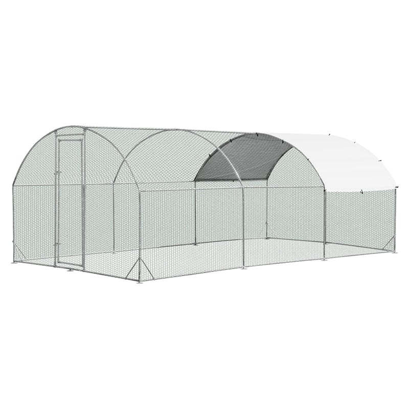 19ft Large Metal Chicken Coop, Galvanized Walk-in Poultry Cage with PE Cover, Dome Shaped Chicken Run House Rabbit Hutch for Outdoor Backyard Farm Use