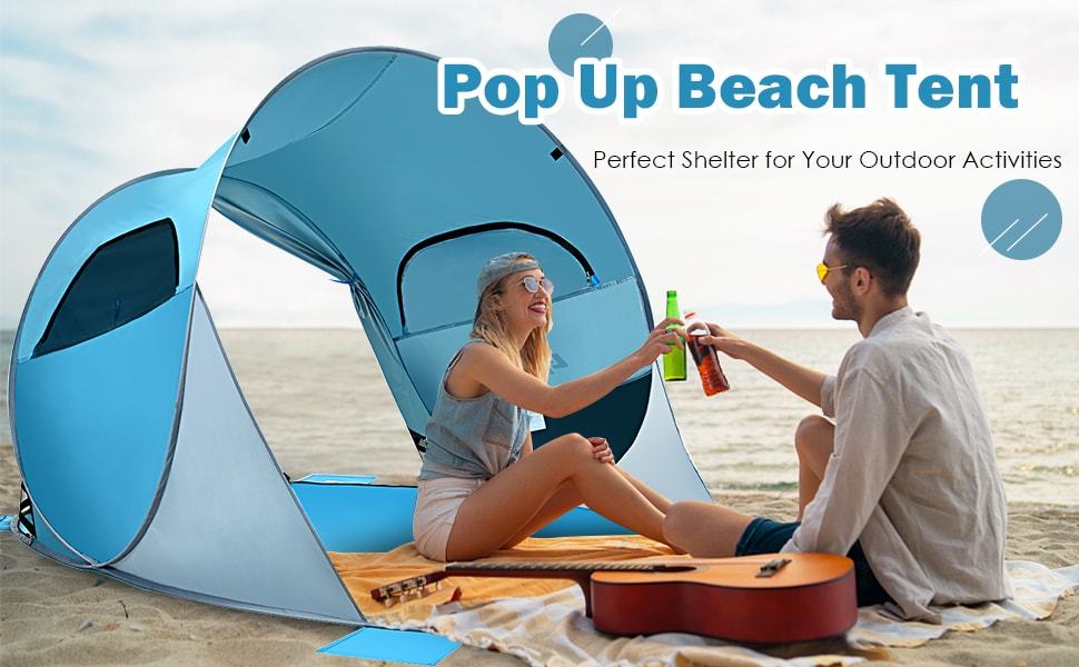 Pop Up Beach Tent Anti-UV UPF 50+ Portable Sun Shade Shelter