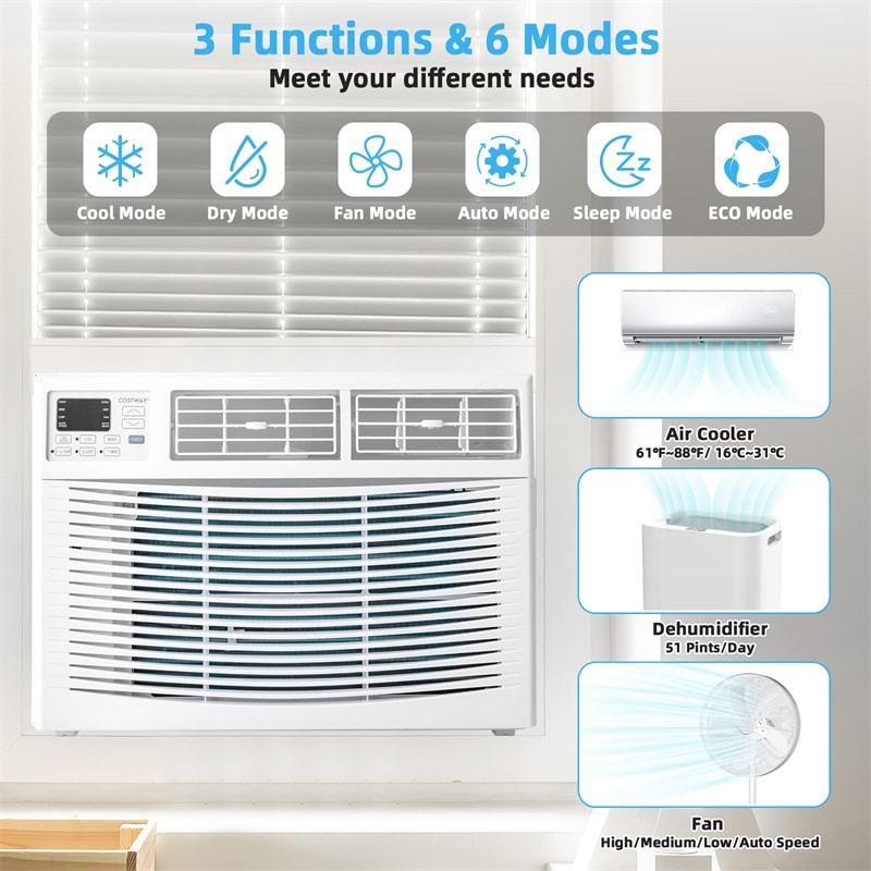 10000 BTU Quiet Window Air Conditioner Cools 450 Sq.Ft, Energy Efficient AC Unit with Cool, Dry, Fan, Auto, ECO Mode & Remote Control