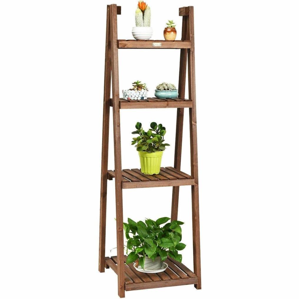 4 Tier Folding Wooden Garden Plant Stand Flower Pot Holder