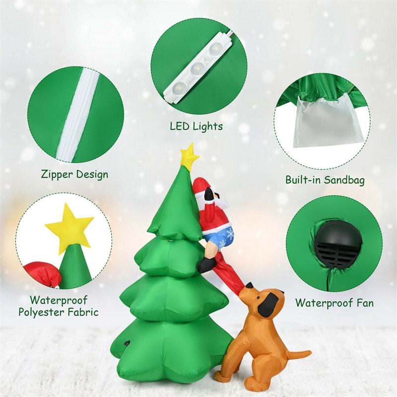 6.5FT Inflatable Christmas Tree Santa Claus Puppy Dog Decor with LED Lights & Waterproof Fabric for Outdoor Home Yard Decoration