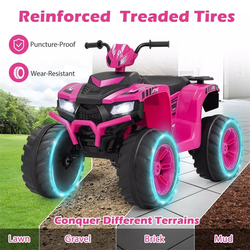 24V Kids Ride On ATV Electric ATV 4-Wheeler with Soft Start, Wireless Connection & LED Lights, Battery Powered Quad Car for 3-8 Boys & Girls