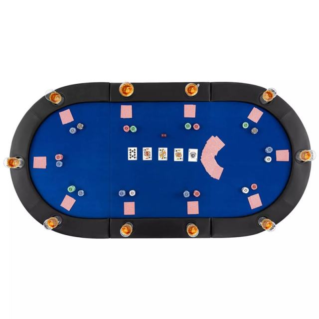 10-Player Foldable Poker Table Top, 84"x42" Portable Texas Holdem Poker Mat Layout with Carrying Bag & Cup Holders for Home Casino Games