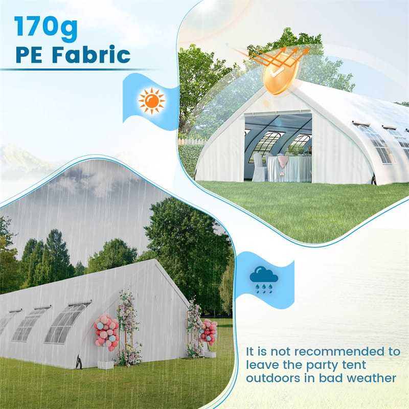 20 x 40FT Heavy Duty Party Tent Large Peach Shaped Event Tent White Outdoor Wedding Canopy Tent With Sidewalls, Zippered Doors & 12 Windows