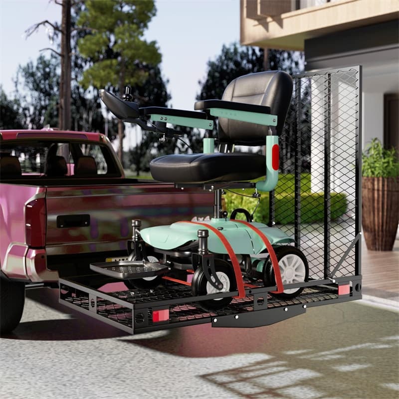 500LBS Hitch Cargo Carrier with Folding Ramp & Tie-Downs, Heavy Duty Mobility Scooter & Wheelchair Carrier for Car, Truck, SUV, RV