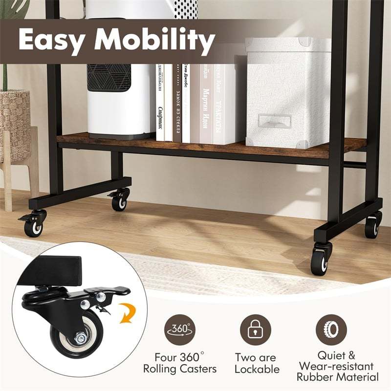 Rolling Computer Desk Cart, Mobile Laptop Desk with Keyboard Tray & CPU Stand, Industrial Small Desk on Wheels for Small Spaces, Home Office, Bedroom