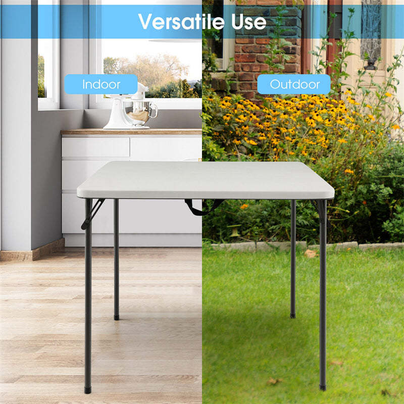 34" Square Folding Camping Table Portable HDPE Outdoor Picnic Dining Table with Handle