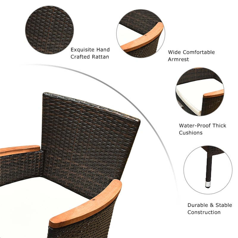 9 Pcs Wicker Outdoor Patio Dining Set with Acacia Wood Table and Stackable Armrest Chairs