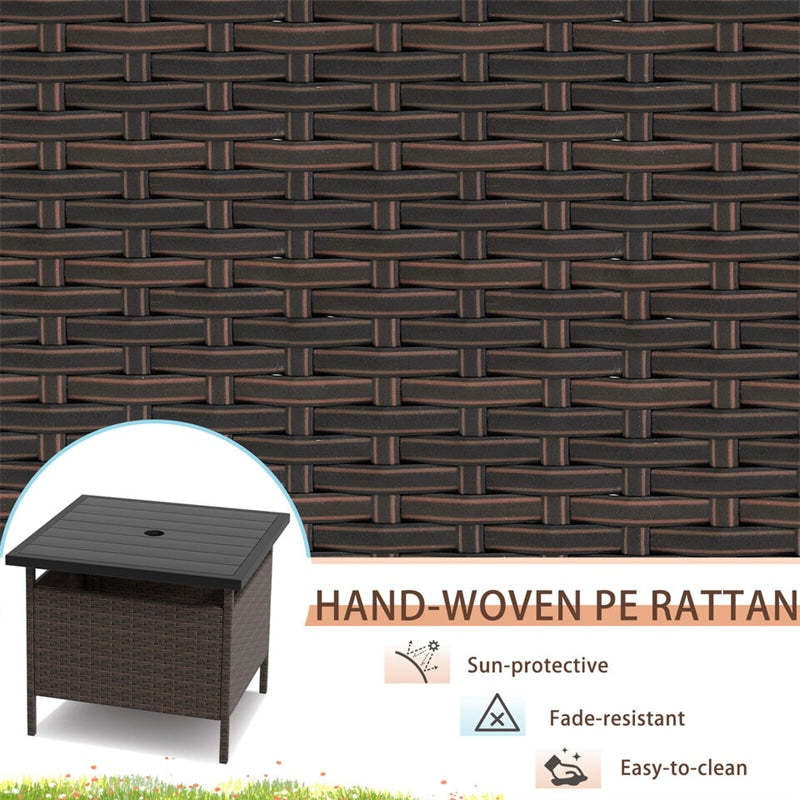 22" Outdoor Wicker Table Patio Rattan Square Side Table with HDPE Tabletop & Umbrella Hole