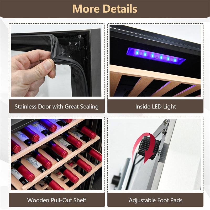 20" Wine Cooler, 33-Bottle Wine Refrigerator w/2-Layer Tempered Glass Door, Dual Alarm Function & Temp Control, Built-in/Freestanding Mini Wine Fridge