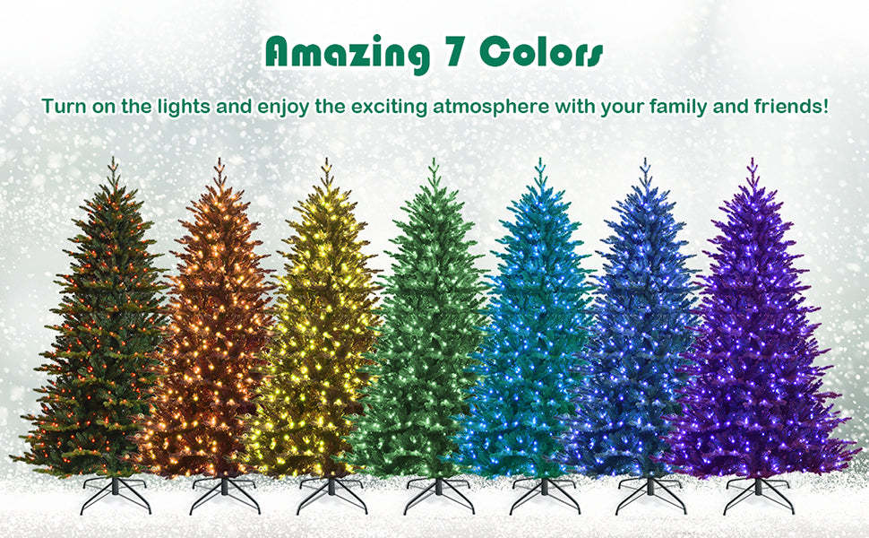 8ft Pre-lit Hinged Artificial Christmas Tree with APP Controlled LED Lights