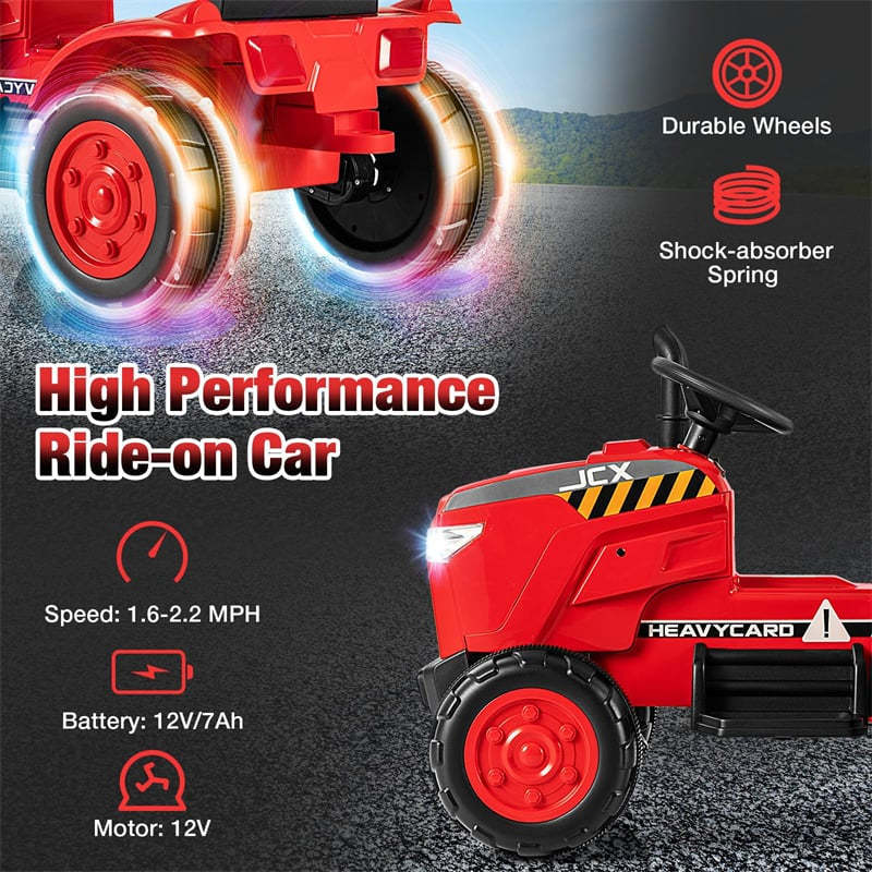 2-in-1 Kids Ride On Tractor with Detachable Trailer, 12V Electric Toy Car with Remote Control & LED Lights, Toddler Tractor for 3-8 Years