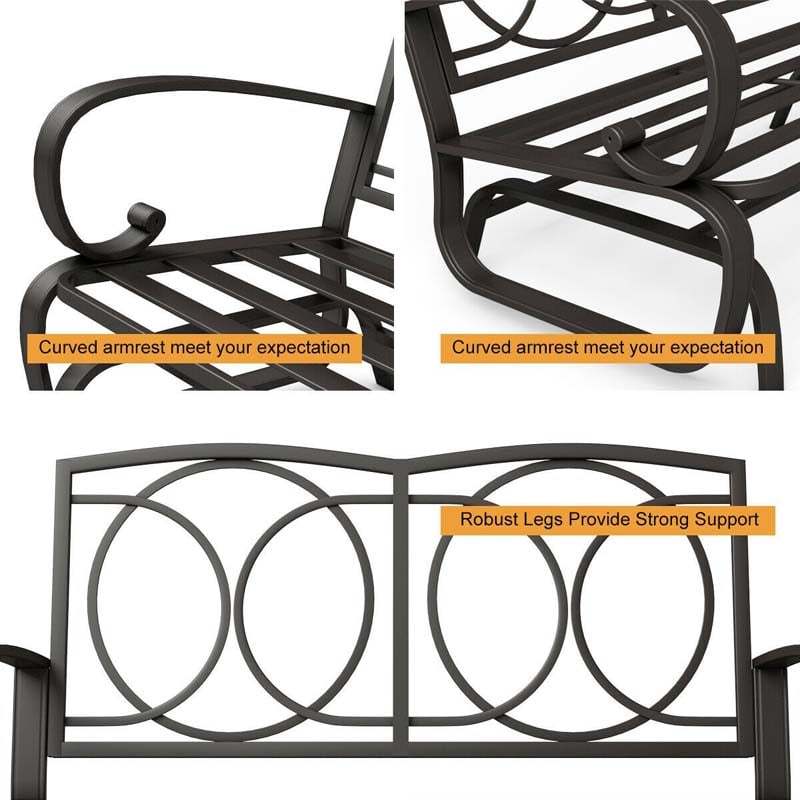 2-Person Outdoor Glider Bench with Thick Removable Cushions & Steel Frame, Patio Swing Glider Loveseat for Poolside, Porch, Garden, Balcony