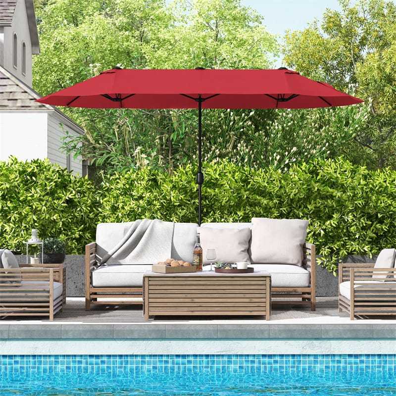 13FT Double-Sided Patio Umbrella, Extra Large Twin Market Umbrella with Base, Crank Handle, Safety Lock, Vented for Poolside, Deck, Backyard