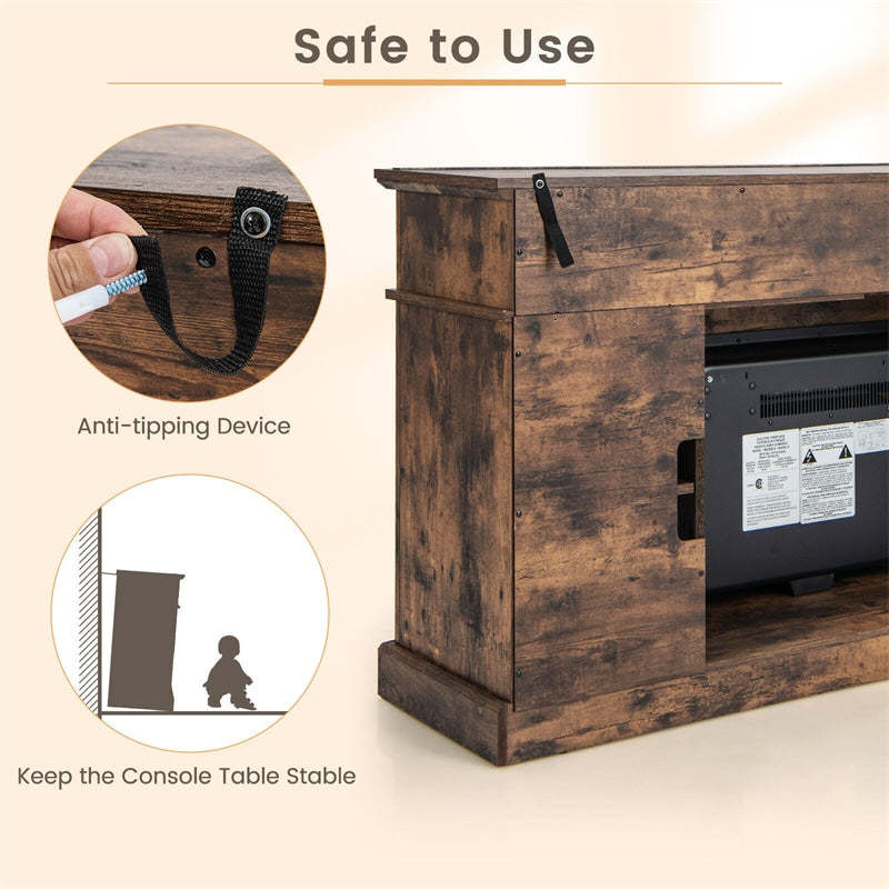Electric Fireplace TV Stand for TVs Up to 65", 1400W Heater Insert with Remote Control, 3-Level Flame, Overheat Protection, Adjustable Shelves