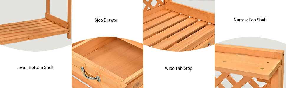 Outdoor Garden Wood Potting Bench Workstation Bench with Storage & Hook