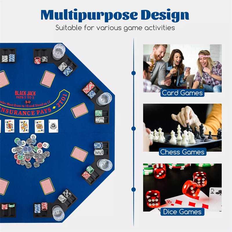 48" Folding Poker Table Top, 8-Player Portable Casino Card Game Top with Cup Holders, Chip Trays, Carrying Bag & Non-Slip Bottom for Family Fun