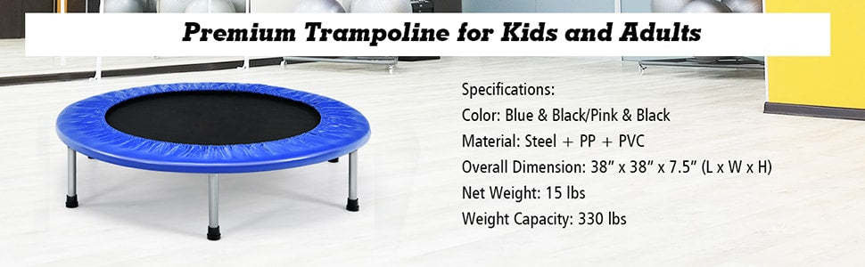 38" Mini Folding Exercise Trampoline Fitness Rebounder with Padding and Springs