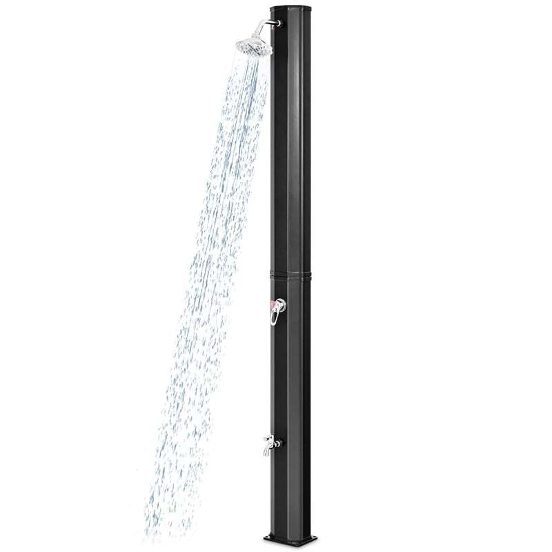 9.3 Gallon Outdoor Solar Heated Shower with 360° Swivel Head & Foot Shower, 7.2FT Freestanding Solar Shower for Garden, Backyard, Poolside & Spa