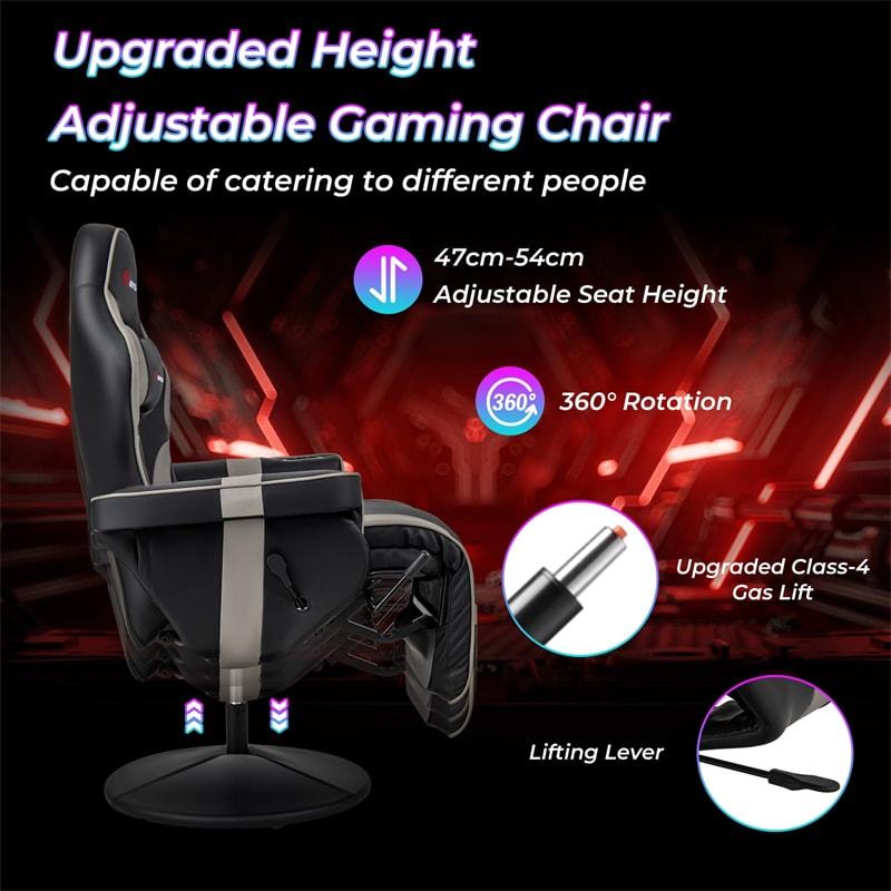 Gaming Recliner Adjustable Height Massage Gaming Chair with Retractable Footrest & Cup Holder, Ergonomic Swivel Video Game Chair Recliner Sofa