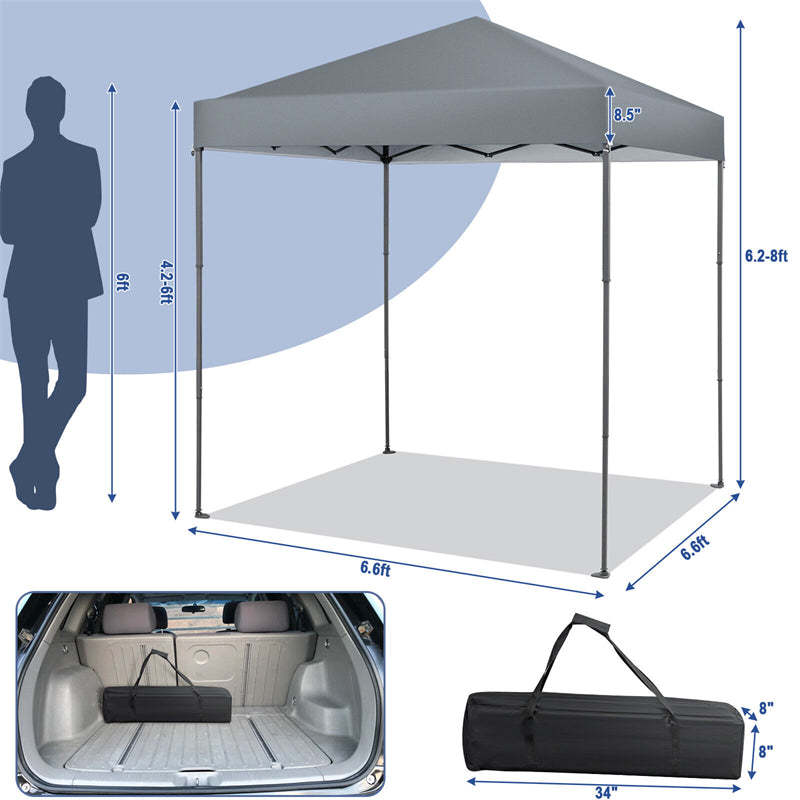 6.6' x 6.6' Pop Up Canopy 1 Person Setup Instant Canopy Tent Portable Outdoor Canopy with Center Lock & Carrying Bag