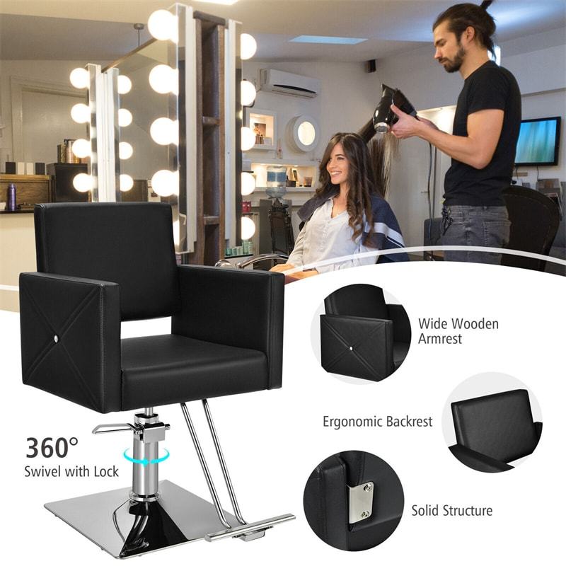 Salon Styling Chair, Heavy Duty Hydraulic Barber Chair with Adjustable Height & 360° Swivel, 330LBS Capacity PU Leather for Beauty Salon/Spa/Home