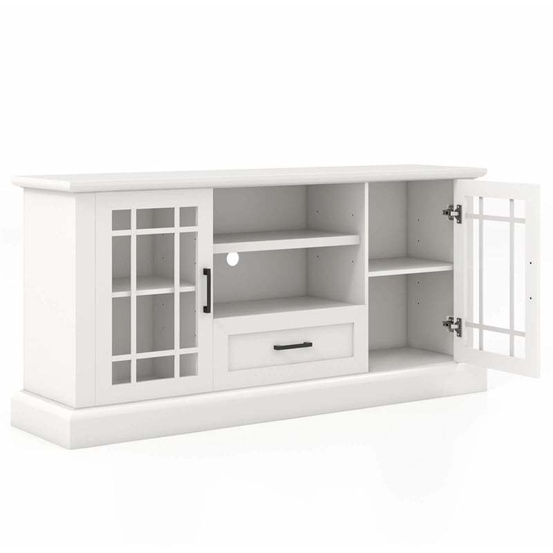 Farmhouse TV Stand for TVs up to 70", Entertainment Center Tall Media Console with 2 Glass Doors, Cubbies & Drawer, Living Room Storage Cabinet