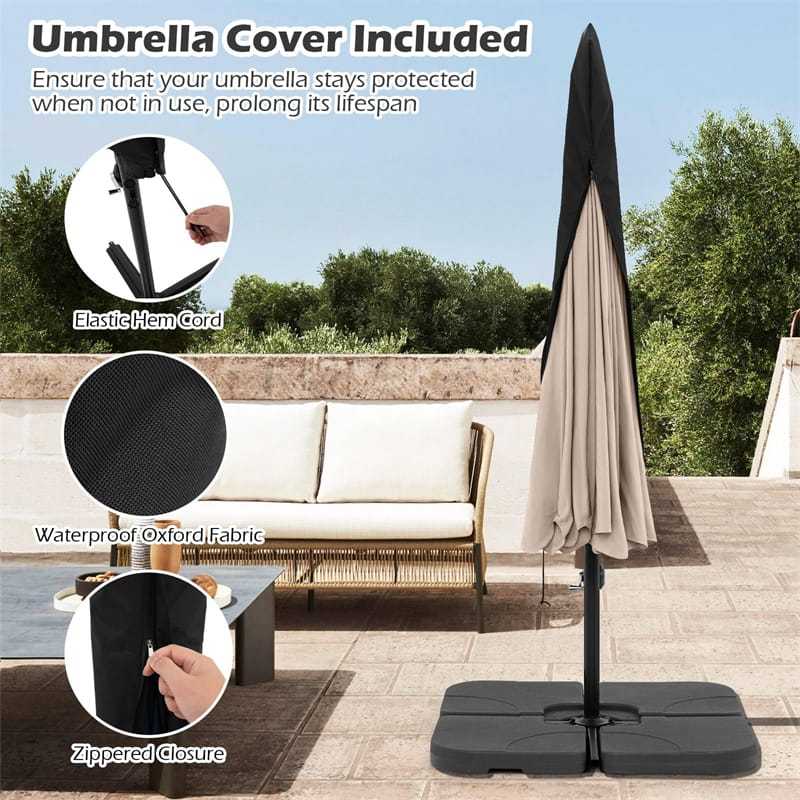 10FT Offset Cantilever Umbrella with Cover, Tilt Adjustment & Crank, 8-Rib Heavy-Duty Vented Ruffled Patio Umbrella for Poolside/Garden/Deck