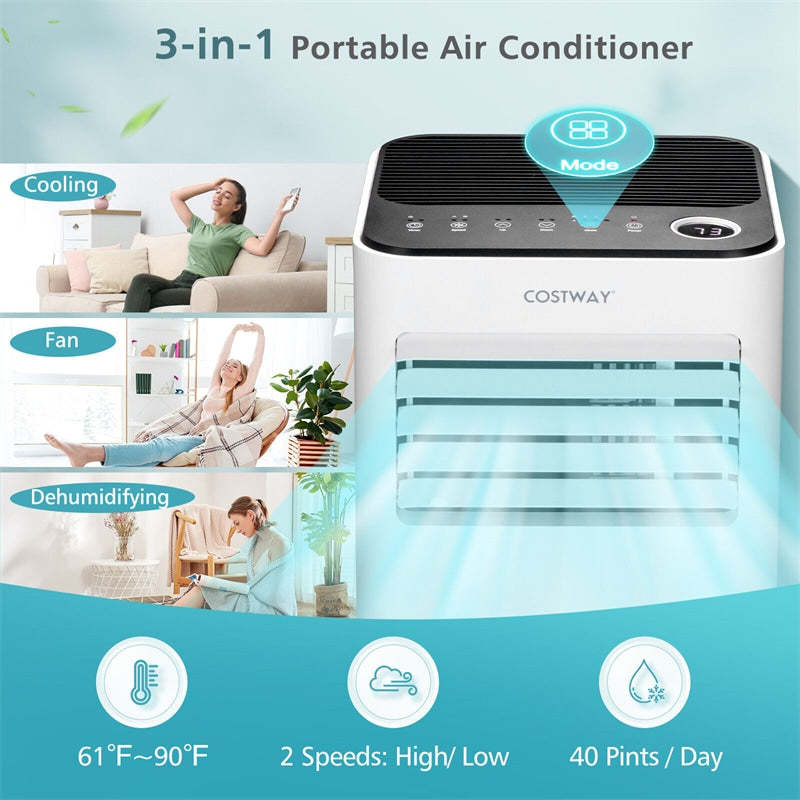 8000 BTU Portable Air Conditioner, Quiet 3-in-1 AC Unit with Fan, Dehumidifier & Sleep Mode, 24H Timer, Remote Control for Rooms up to 250 Sq.Ft