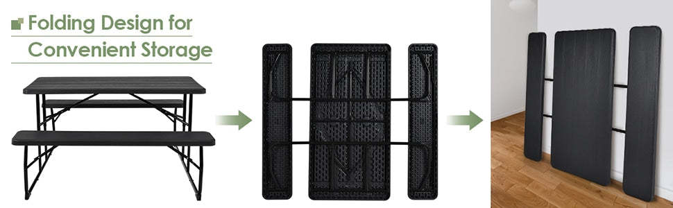 Outdoor Folding Picnic Table Bench Set for Patio Garden Backyard