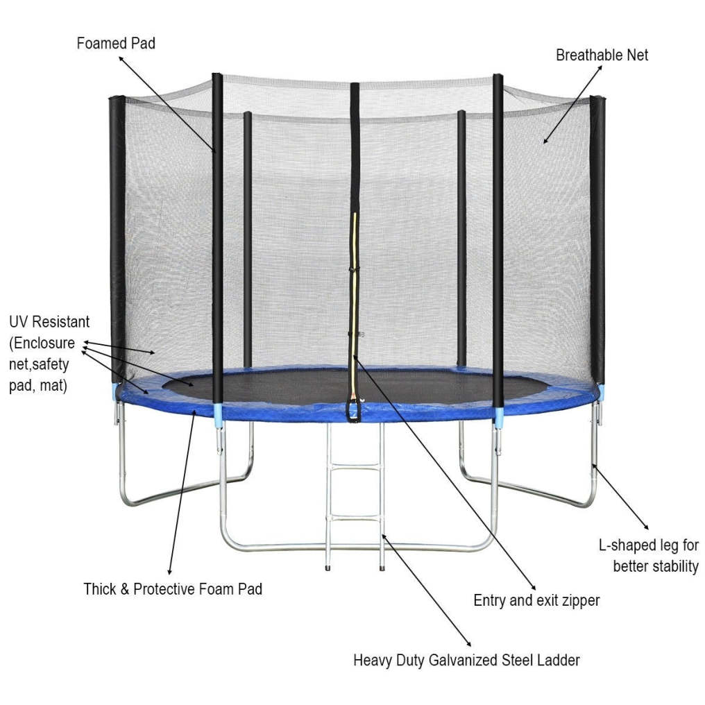 10ft 3 Legs Trampoline Combo Bounce Jump with Spring Pad and Enclosure Net