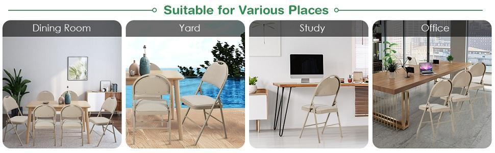 6 PCS Folding Chairs Portable Chairs Fabric Upholstered Seat Backrest with Handle Hole & Metal Frame for Home Office